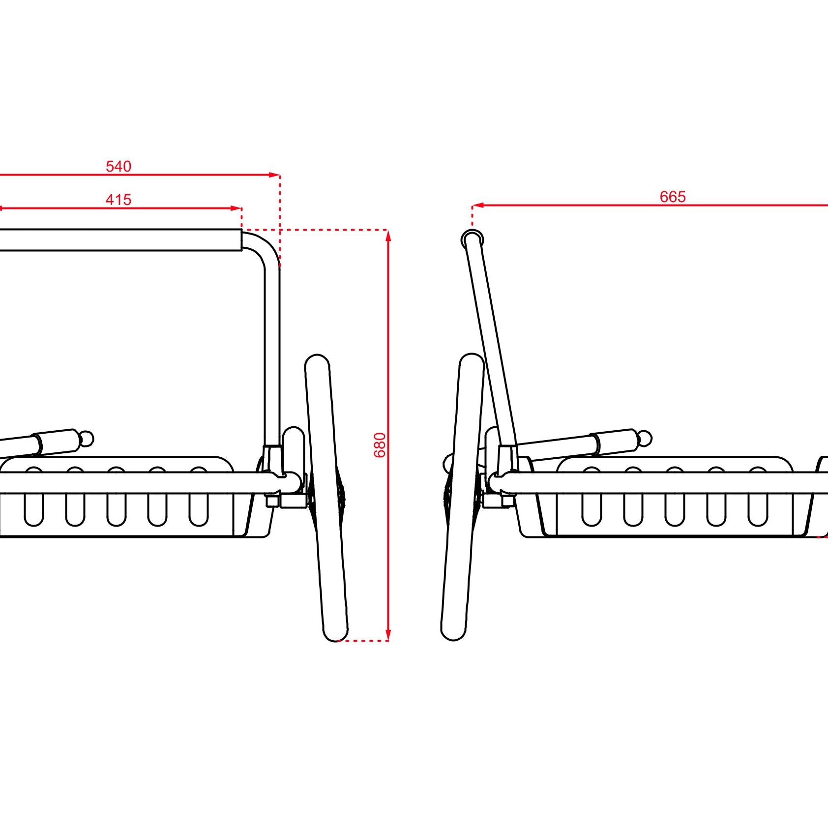 Bemaßung VEOLO Gepäck-Fahrradanhänger mit Packbügel