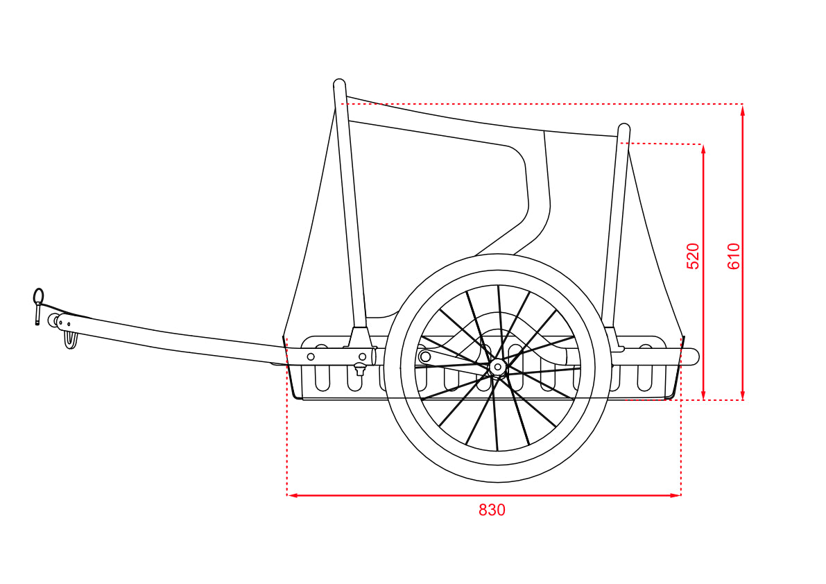 Maße Hundeanhänger Seitenansicht